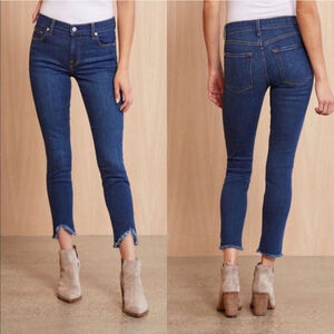 7 For All Mankind 27 Ankle Skinny Crop Jeans Chewed Dark Blue Frayed 7FAM 4